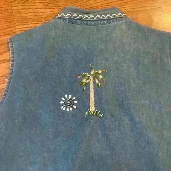 Vintage 90's Y2K Denim Vest Embroidered Safari Animals Size XL Made in India - Picture 9 of 10